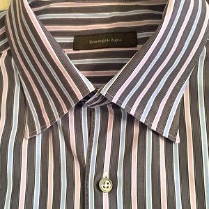 Zegna Gray, Blue, Lilac Cotton Button Up Italy XXL.